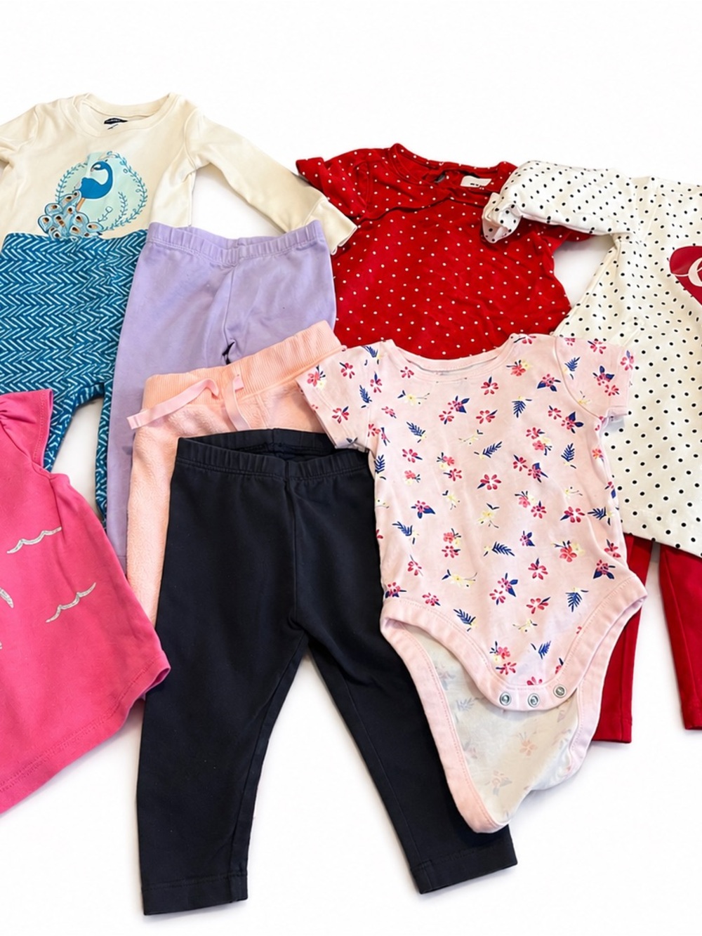 Mixed Baby Girls Clothing Set - Pink Floral Bodysuit + Assorted Tops & Pants